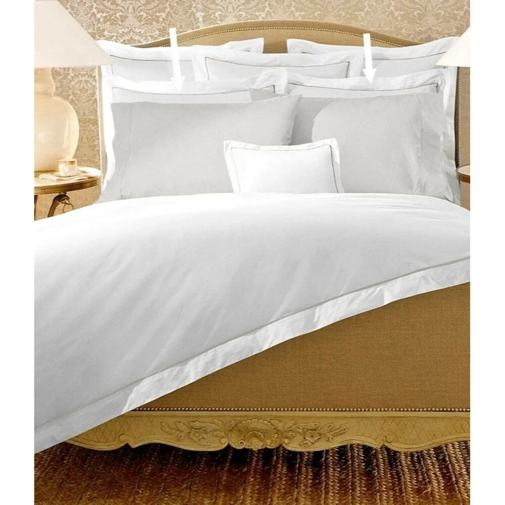 Ralph Lauren Palmer Pale Flannel 2 Standard Pillow Shams White with Taupe Piping